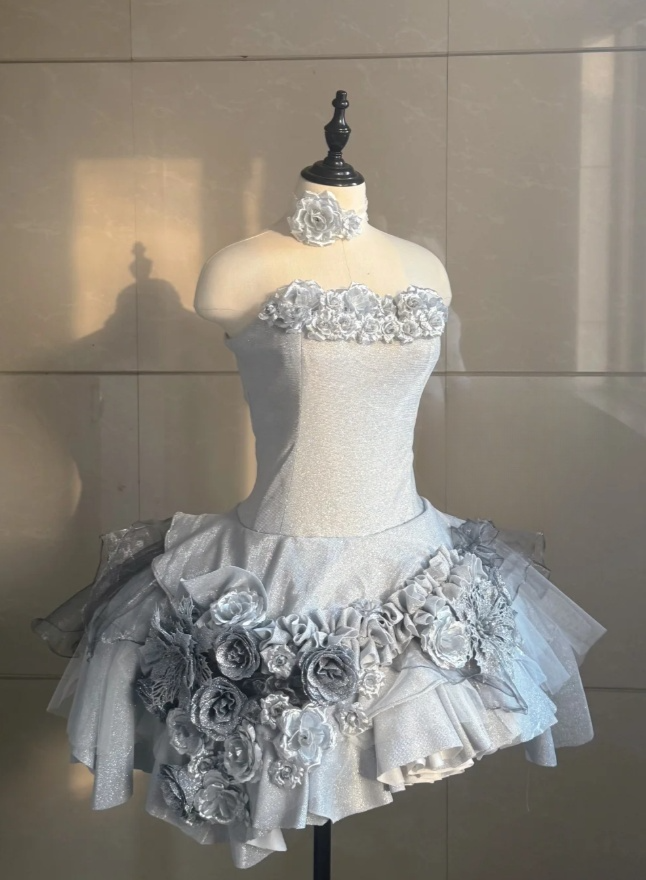 Chic A-line Gray Short Prom Dress Glitter Strapless Party Dress Cute Birthday Dress ED06447