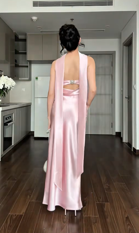 Chic Sheath Pink Long Prom Dress Satin Strapless Bridesmaid Dress ED06450