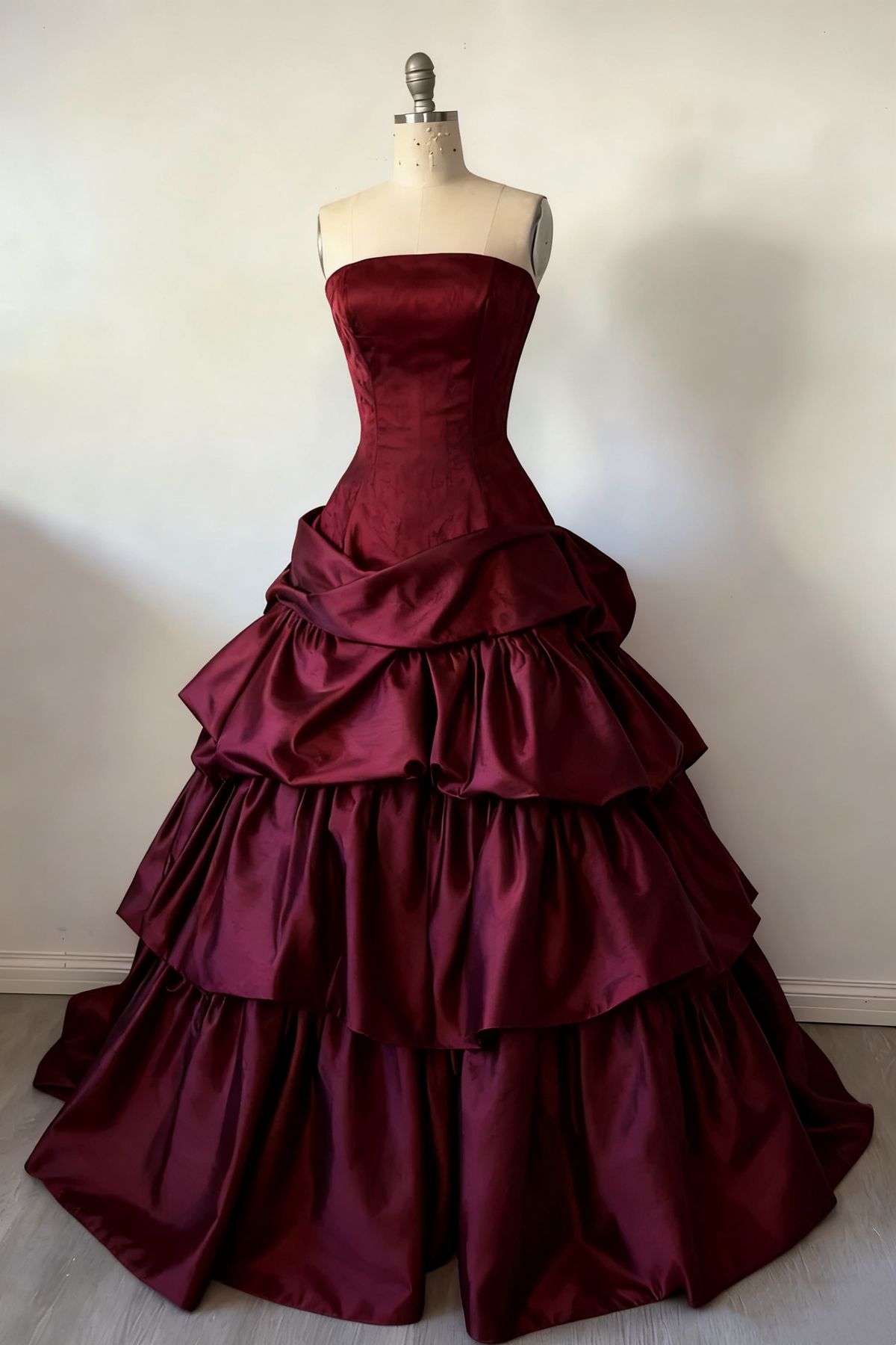 Gorgeous A-Line Burgundy Long Prom Dress Satin Strapless Evening Dress Sleeveless Birthday Dress ED06451