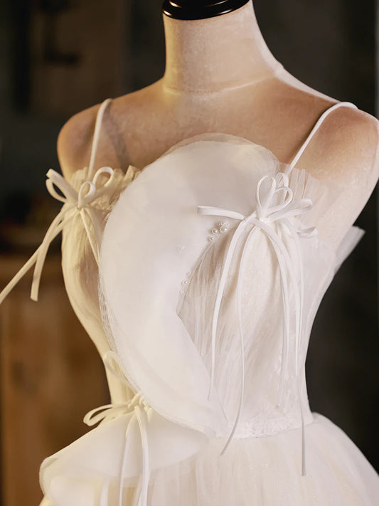A-Line Beige Tulle Short Prom Dress, Beige Cute Homecoming Dress ED0646