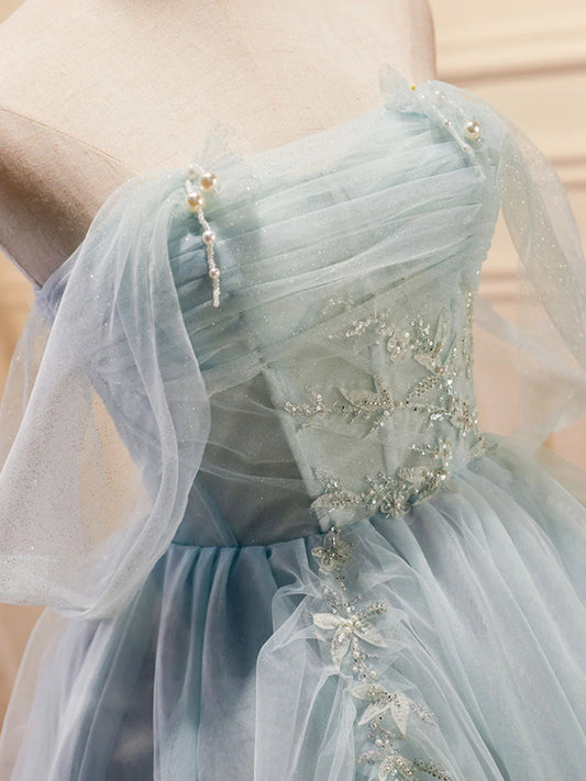 Puffy Tüll Off Shoulder Grünes Kurzes Ballkleid, Grüne Süße Homecoming Kleider ED0647