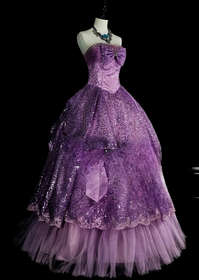 Chic A-Line Purple Long Prom Dress Sequins Tulle Strapless Evening Dress Sleeveless Birthday Dress ED06473