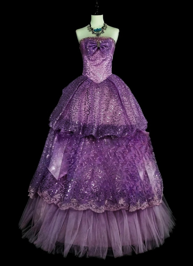 Chic A-Line Purple Long Prom Dress Sequins Tulle Strapless Evening Dress Sleeveless Birthday Dress ED06473