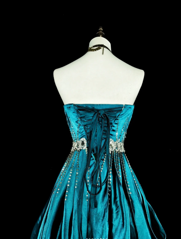 Chic A-Line Long Prom Dress Satin Strapless Evening Dress Sleeveless Birthday Dress ED06474