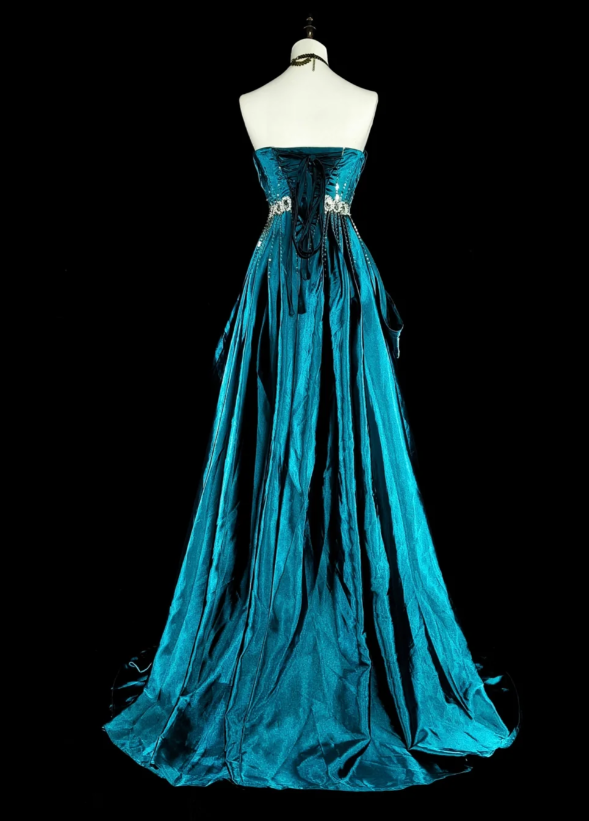 Chic A-Line Long Prom Dress Satin Strapless Evening Dress Sleeveless Birthday Dress ED06474