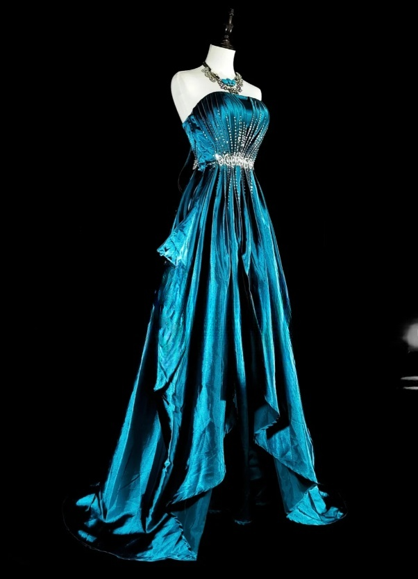 Chic A-Line Long Prom Dress Satin Strapless Evening Dress Sleeveless Birthday Dress ED06474