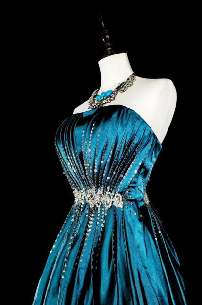 Chic A-Line Long Prom Dress Satin Strapless Evening Dress Sleeveless Birthday Dress ED06474