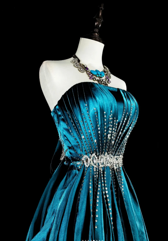 Chic A-Line Long Prom Dress Satin Strapless Evening Dress Sleeveless Birthday Dress ED06474