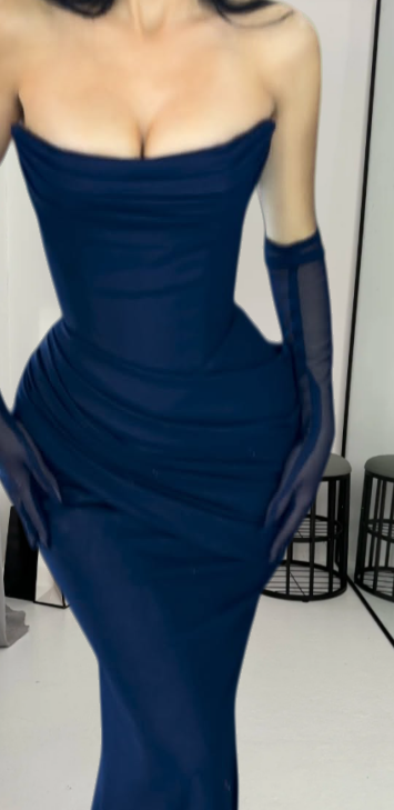 Chic Sheath Black Long Prom Dress Chiffon Strapless Evening Dress Sleeveless Birthday Dress ED06477