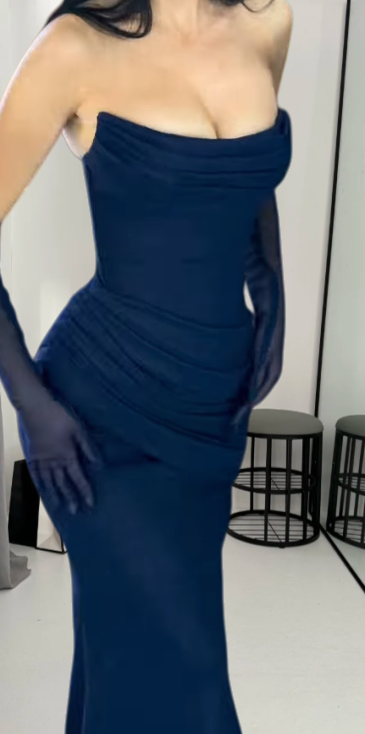 Chic Sheath Black Long Prom Dress Chiffon Strapless Evening Dress Sleeveless Birthday Dress ED06477