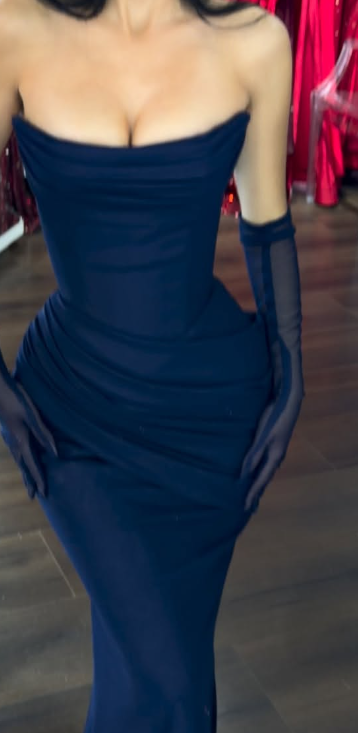 Chic Sheath Black Long Prom Dress Chiffon Strapless Evening Dress Sleeveless Birthday Dress ED06477