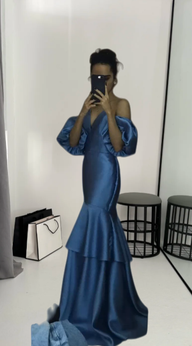 Chic Sheath Blue Long Prom Dress Satin Sweetheart Evening Dress Sleeveless Birthday Dress ED06478