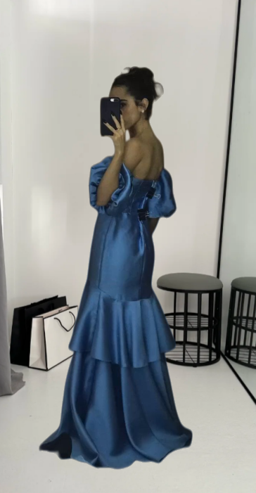 Chic Sheath Blue Long Prom Dress Satin Sweetheart Evening Dress Sleeveless Birthday Dress ED06478