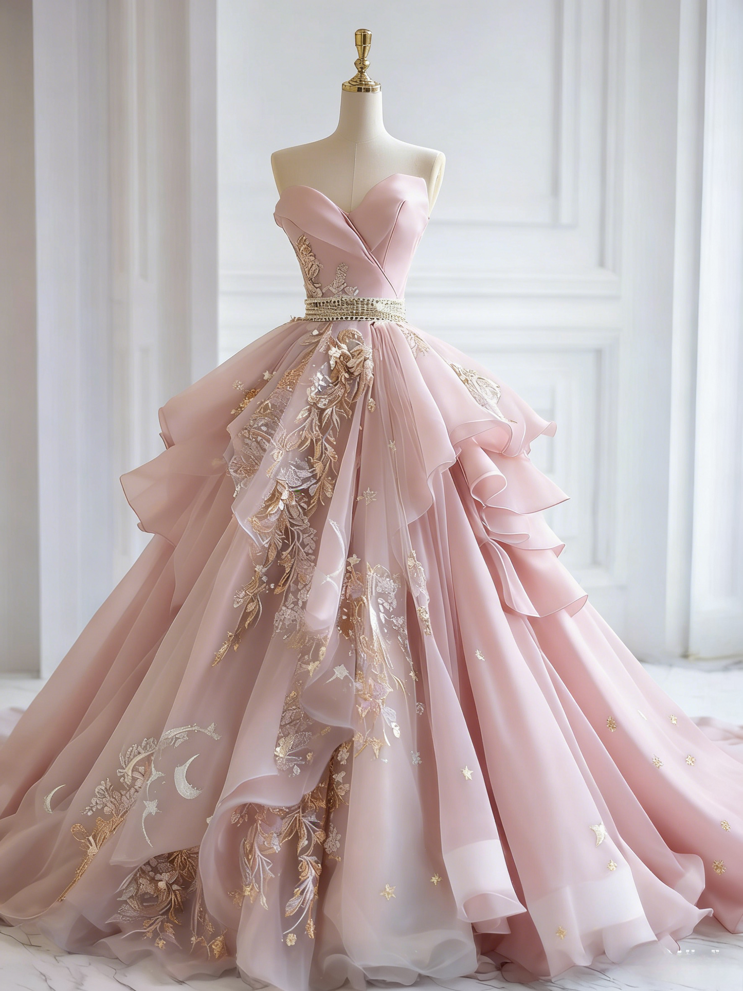 Chic Pink Long Prom Dress Tulle A-Line Birthday Dress Sweetheart Sleeveless Formal Dress ED06489