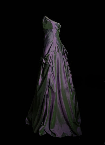 Chic Purple Long Prom Dress Satin Applique A-Line Birthday Dress Strapless Sleeveless Formal Dress ED06491