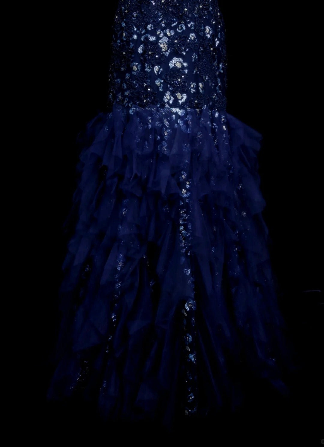 Chic Navy Blue Long Prom Dress Tulle Applique Mermaid Birthday Dress Sweetheart Sleeveless Formal Dress ED06492