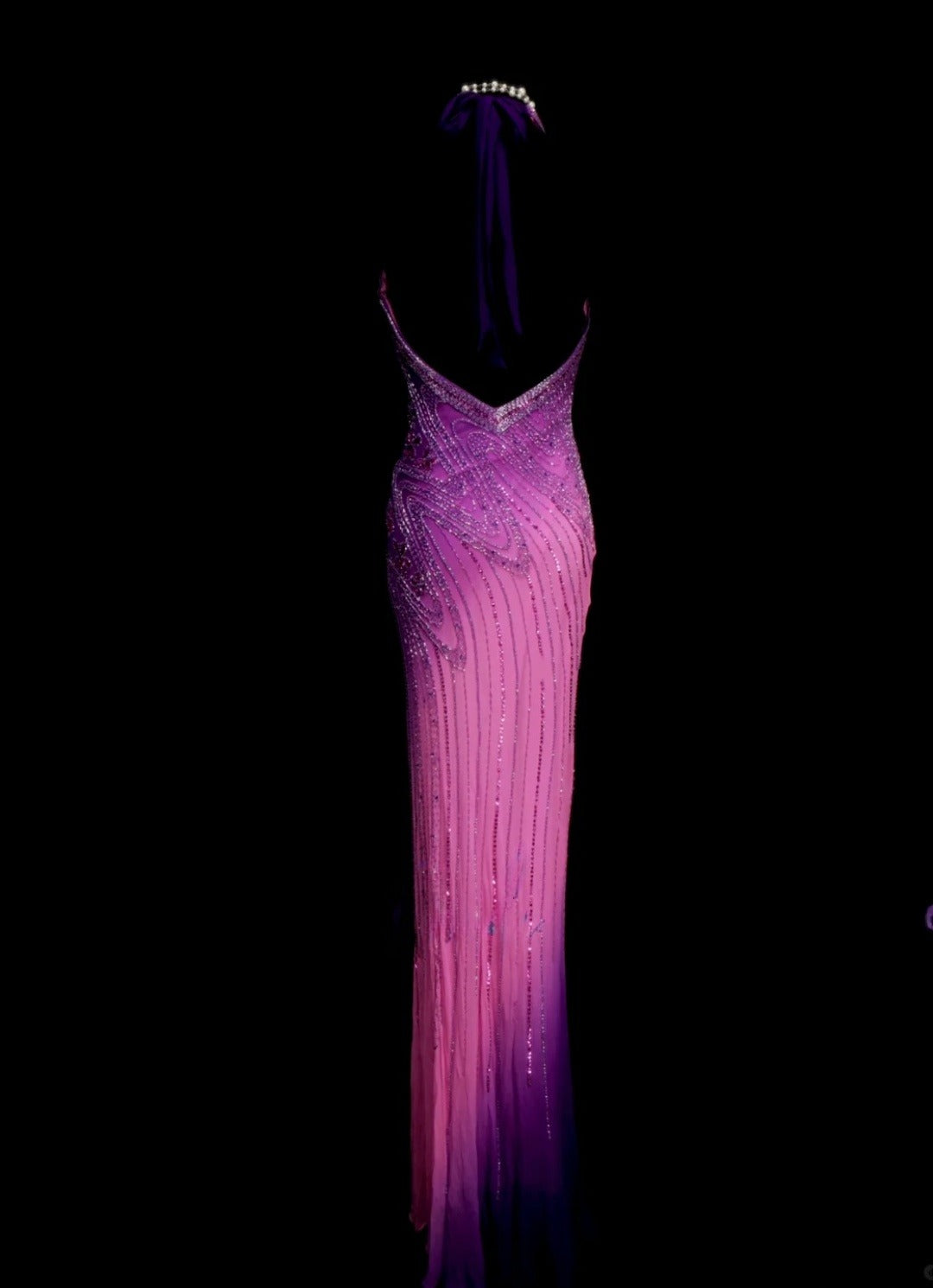 Chic Gradient Purple Long Prom Dress Beaded Chiffon Sheath Evening Dress V-neck Sleeveless Formal Dress ED06493