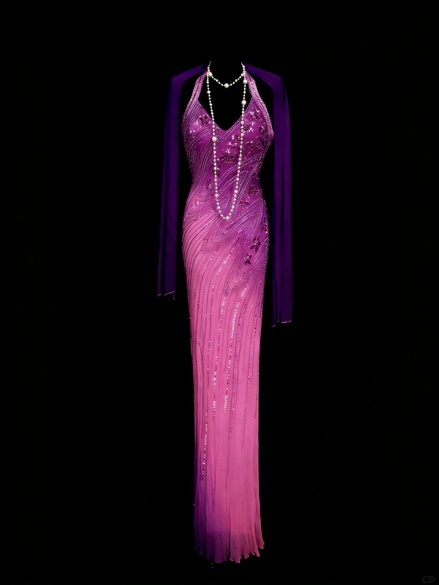 Chic Gradient Purple Long Prom Dress Beaded Chiffon Sheath Evening Dress V-neck Sleeveless Formal Dress ED06493
