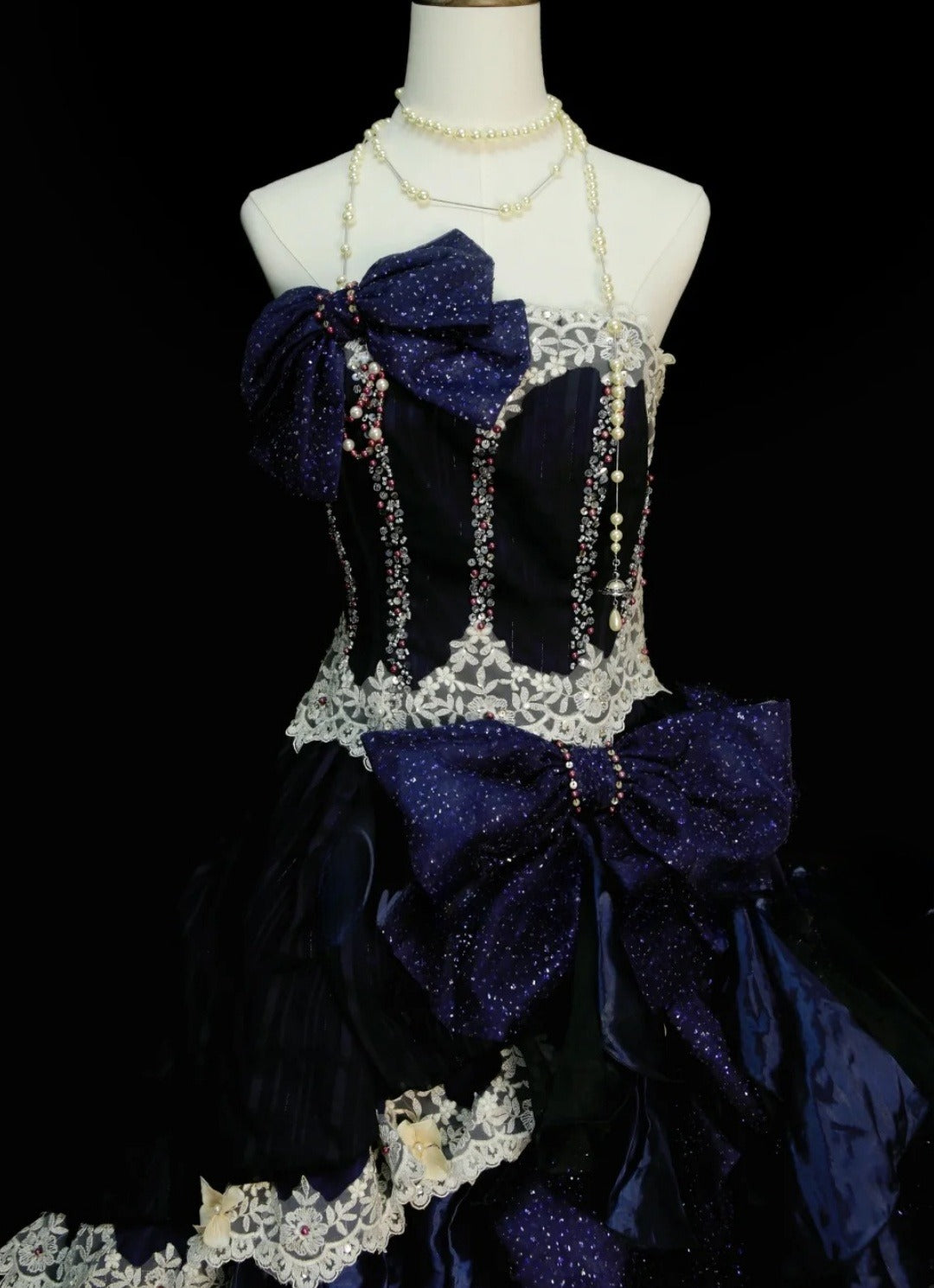 Cute Navy Blue Long Prom Dress Satin Tulle Ball Gown Quinceanera Dress Strapless Sweet 16 Dress ED06494