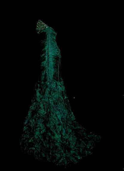 Cute Green Long Prom Dress Satin Beaded Mermaid Evening Dress Strapless Formal Dress ED06495