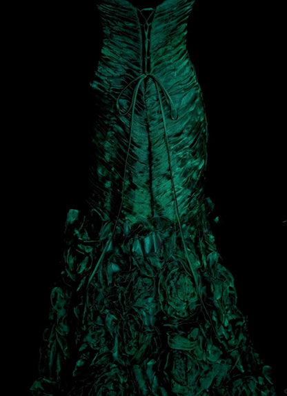 Cute Green Long Prom Dress Satin Beaded Mermaid Evening Dress Strapless Formal Dress ED06495