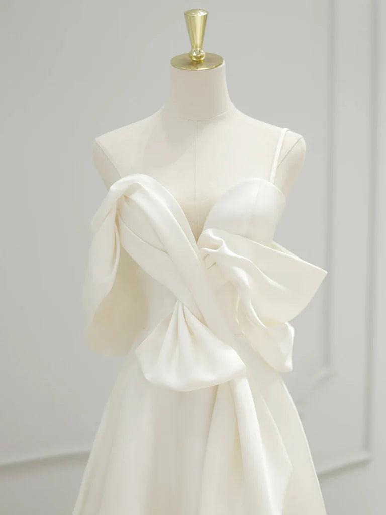 A-Line Sweetheart Neck Satin ivory Long Prom Dress, ivory Long Formal Dress  ED065