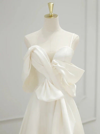 A-Line Sweetheart Neck Satin ivory Long Prom Dress, ivory Long Formal Dress  ED065