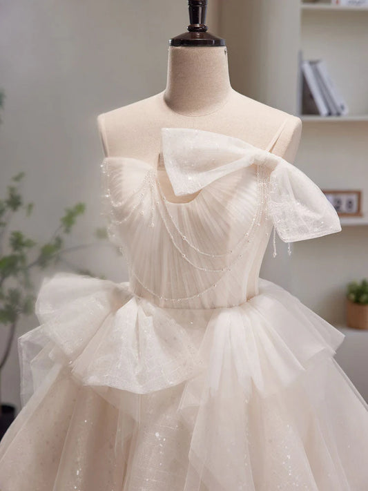 Beiges kurzes Ballkleid mit Tüll und Pailletten, Beiges Homecoming-Kleid ED0650