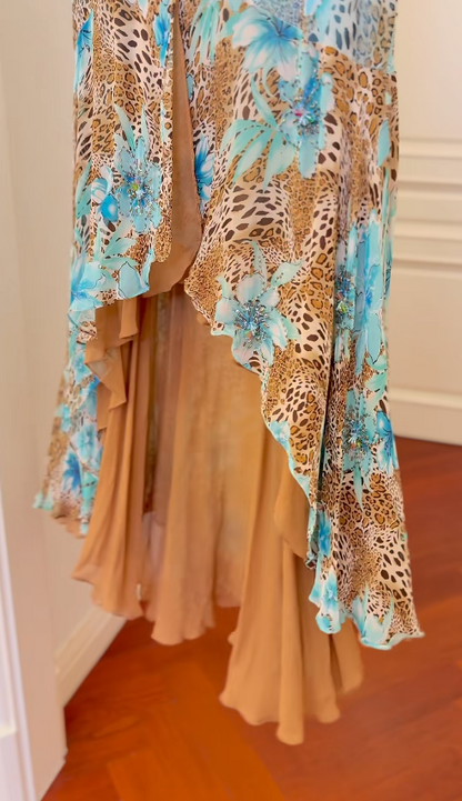 Chic Leopard Short Prom Dress Printed Chiffon Blue Birthday Dress Sheath Spaghetti Straps Homecoming Dress Sleeveless Party Dress ED06502