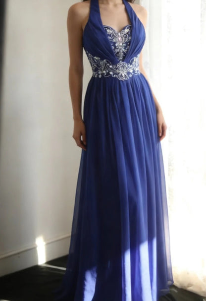 Robes d'anniversaire élégantes bleu dégradé, col en V, paillettes, mousseline, fourreau, robes de bal, robes de soirée ED04456