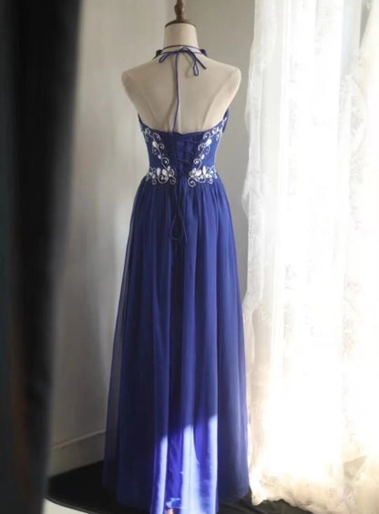 Robes d'anniversaire élégantes bleu dégradé, col en V, paillettes, mousseline, fourreau, robes de bal, robes de soirée ED04456