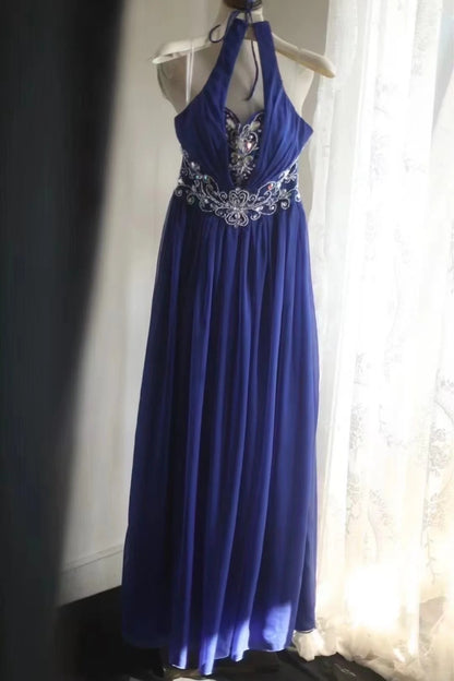 Robes d'anniversaire élégantes bleu dégradé, col en V, paillettes, mousseline, fourreau, robes de bal, robes de soirée ED04456