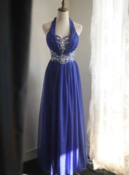 Robes d'anniversaire élégantes bleu dégradé, col en V, paillettes, mousseline, fourreau, robes de bal, robes de soirée ED04456