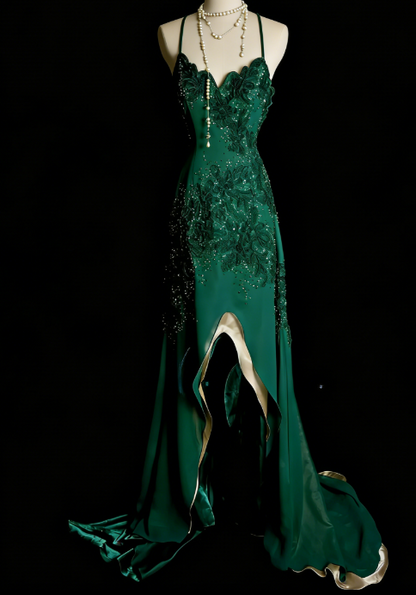 Gorgeous Teal Long Prom Dress Chiffon Applique Sheath Evening Dress Spaghetti Straps Birthday Dress ED06508