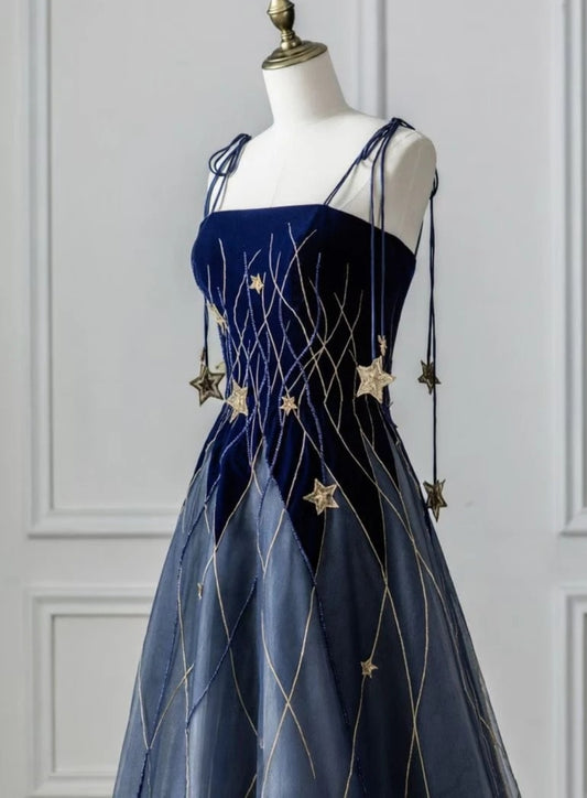 Robes d'anniversaire élégantes bleu dégradé, col en V, paillettes, mousseline, fourreau, robes de bal, robes de soirée ED04456