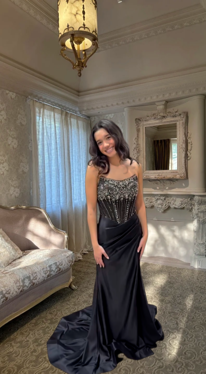 Robes d'anniversaire élégantes bleu dégradé, col en V, paillettes, mousseline, fourreau, robes de bal, robes de soirée ED04456