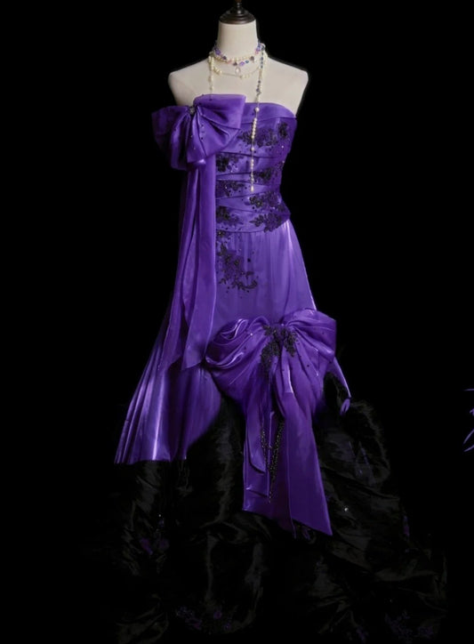 Robes d'anniversaire élégantes bleu dégradé, col en V, paillettes, mousseline, fourreau, robes de bal, robes de soirée ED04456