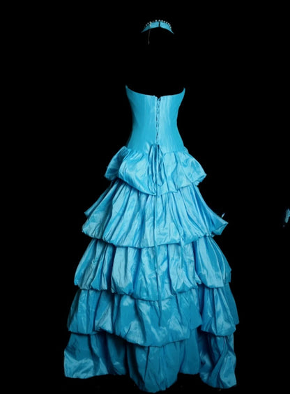Chic Blue Long Prom Dress Satin A-Line Evening Gowns Halter Sleeveless Birthday Dress ED06523