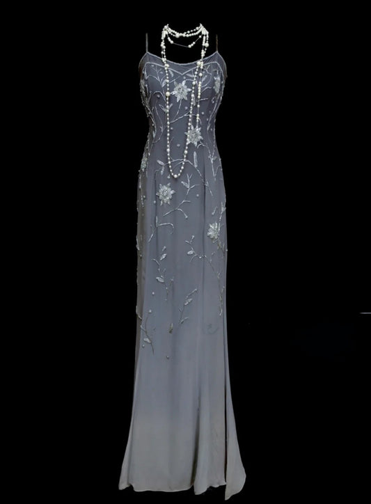 Robes d'anniversaire élégantes bleu dégradé, col en V, paillettes, mousseline, fourreau, robes de bal, robes de soirée ED04456