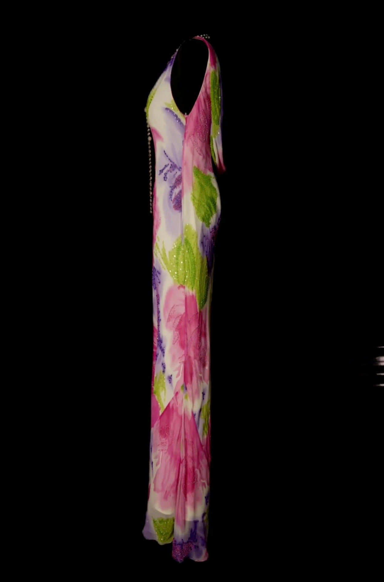 Elegant Floral Long Prom Dresses Scoop Sheath Evening Dress Chiffon Sleeveless Formal Dress ED06527