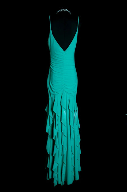 Elegant Turquoise Long Prom Dresses Spaghetti Straps Sheath Evening Dress Chiffon Sleeveless Formal Dress ED06528