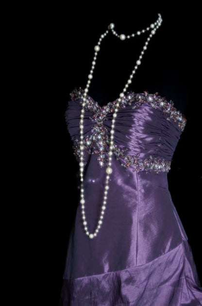 Chic Purple Long Prom Dresses Strapless A-line Evening Dress Satin Sleeveless Formal Dress ED06529