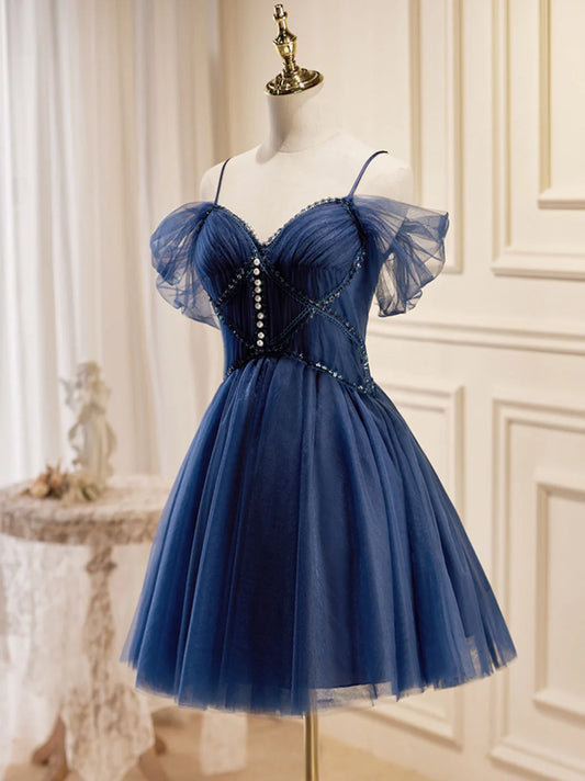 Dunkelblaue A-Linie Kurze Ballkleider, Dunkelblaues Homecoming-Kleid ED0653