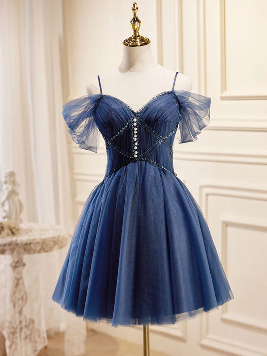 Dunkelblaue A-Linie Kurze Ballkleider, Dunkelblaues Homecoming-Kleid ED0653