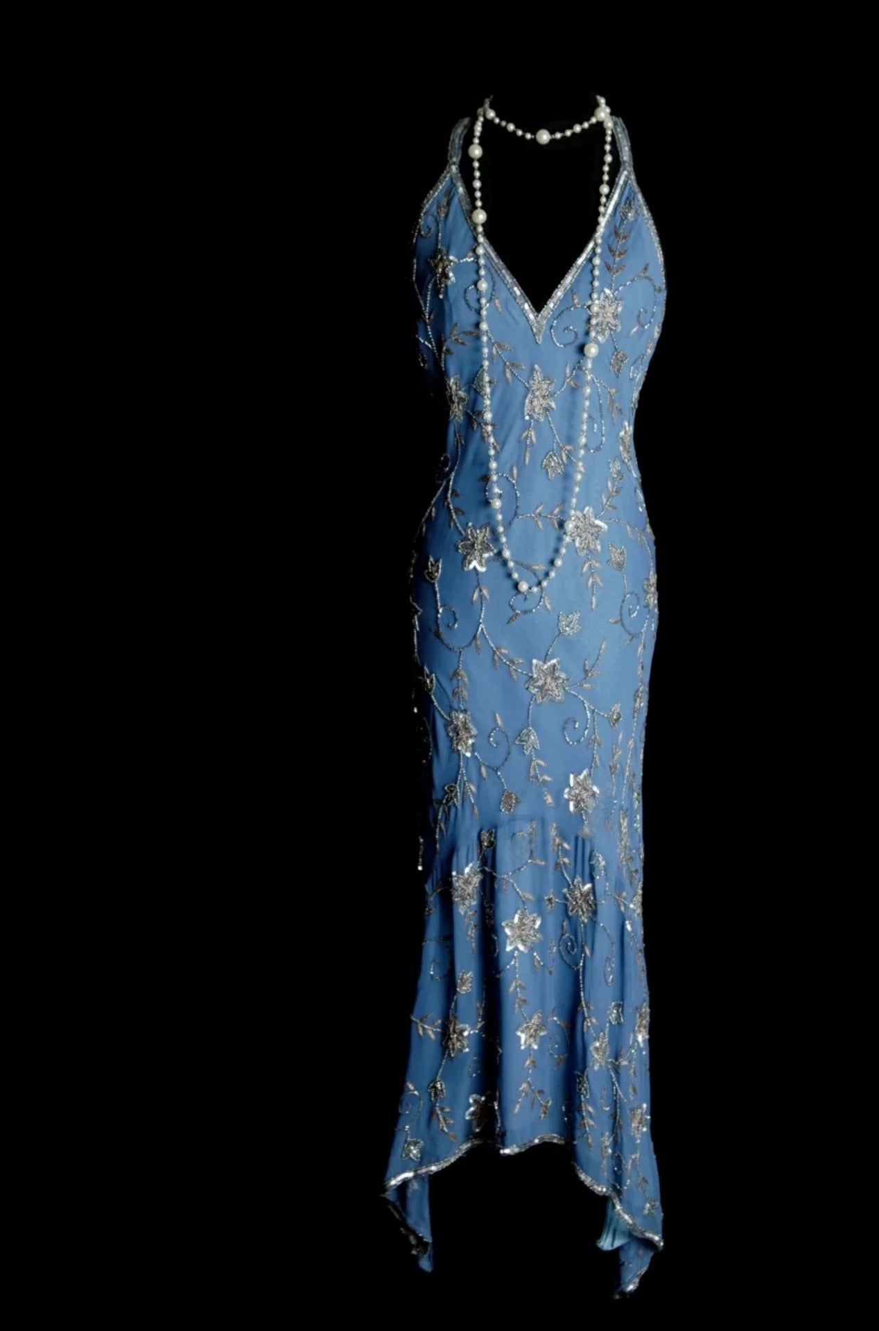 Chic Gray Blue Long Prom Dresses Halter Sheath Evening Dress Beaded Chiffon Sleeveless Wedding Guest Outfit ED06531