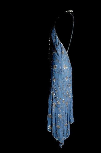 Chic Gray Blue Long Prom Dresses Halter Sheath Evening Dress Beaded Chiffon Sleeveless Wedding Guest Outfit ED06531