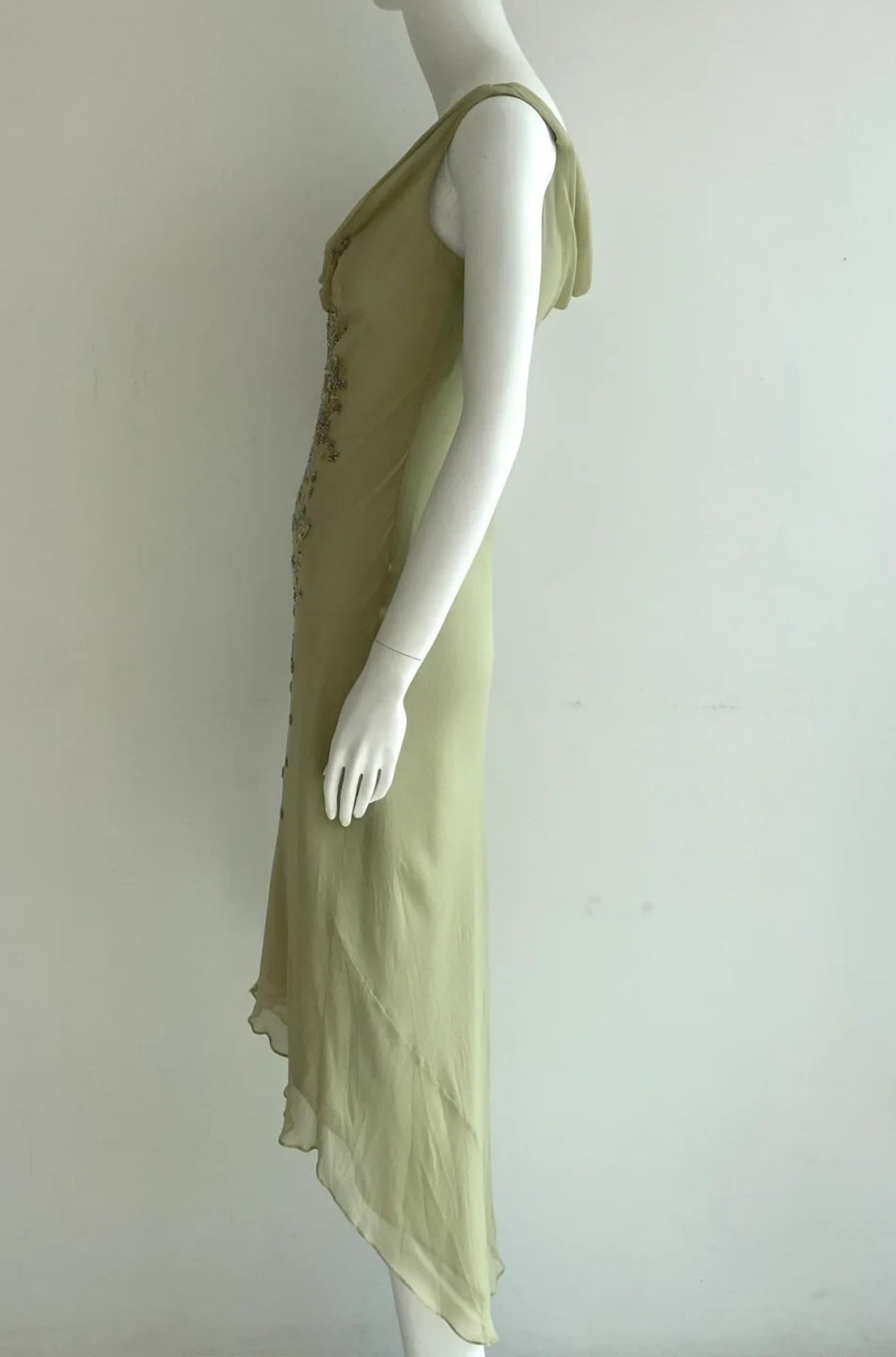 Chic Green Prom Dresses V-neck Sheath Evening Dress Beaded Chiffon Sleeveless Wedding Guest Outfit  ED06533