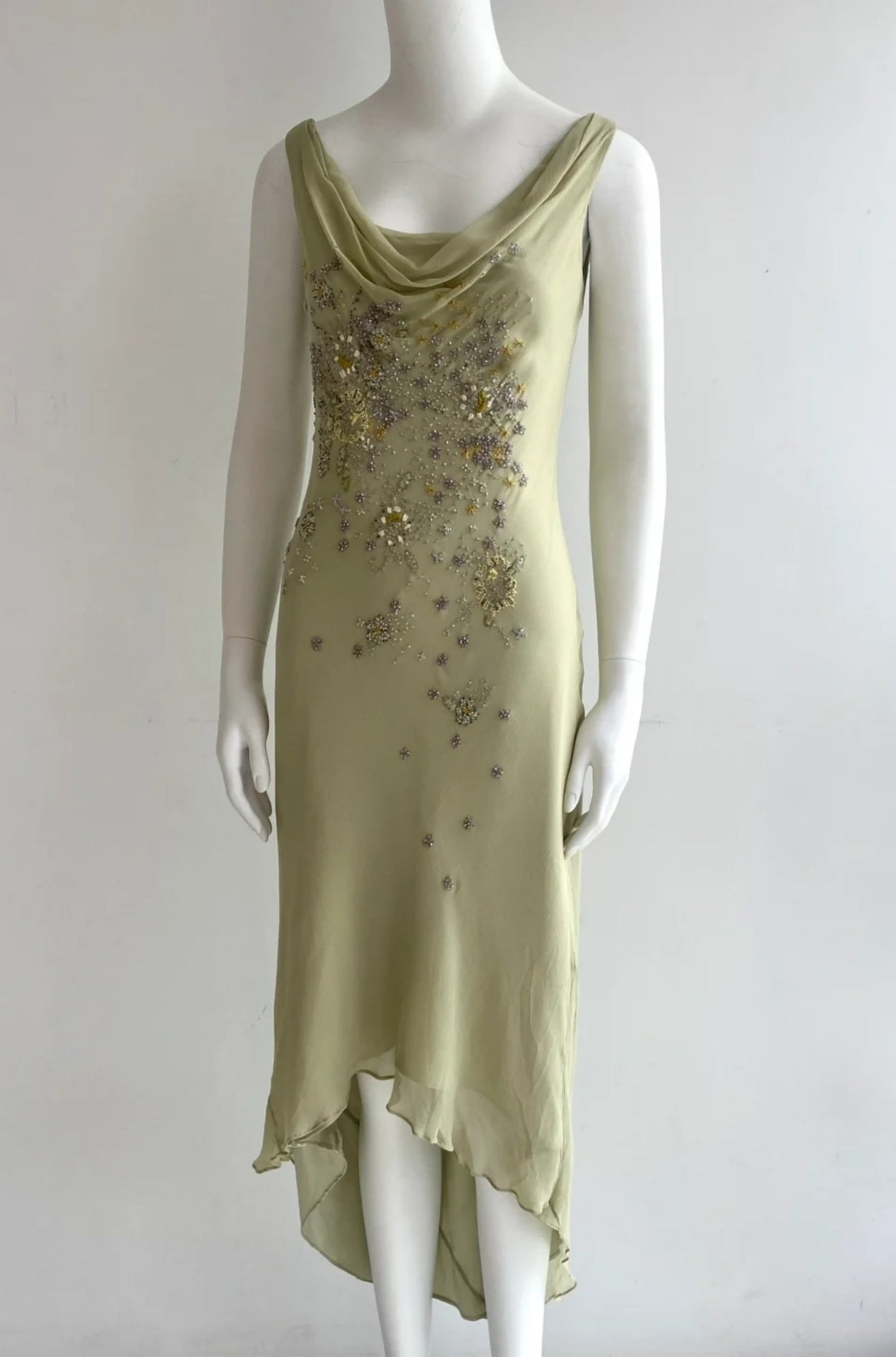 Chic Green Prom Dresses V-neck Sheath Evening Dress Beaded Chiffon Sleeveless Wedding Guest Outfit  ED06533