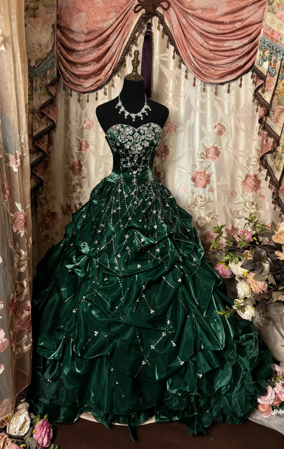 Gorgeous Red Long Prom Dresses Strapless A-Line Evening Dress Beaded Satin Sleeveless Formal Dress ED06536