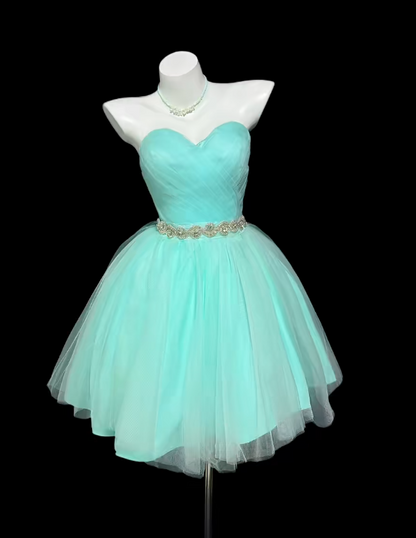 Vintage Blue Short Prom Dresses Sweetheart A-Line Birthday Outfit Tulle Party Dress Sleeveless Homecoming Dress ED06540